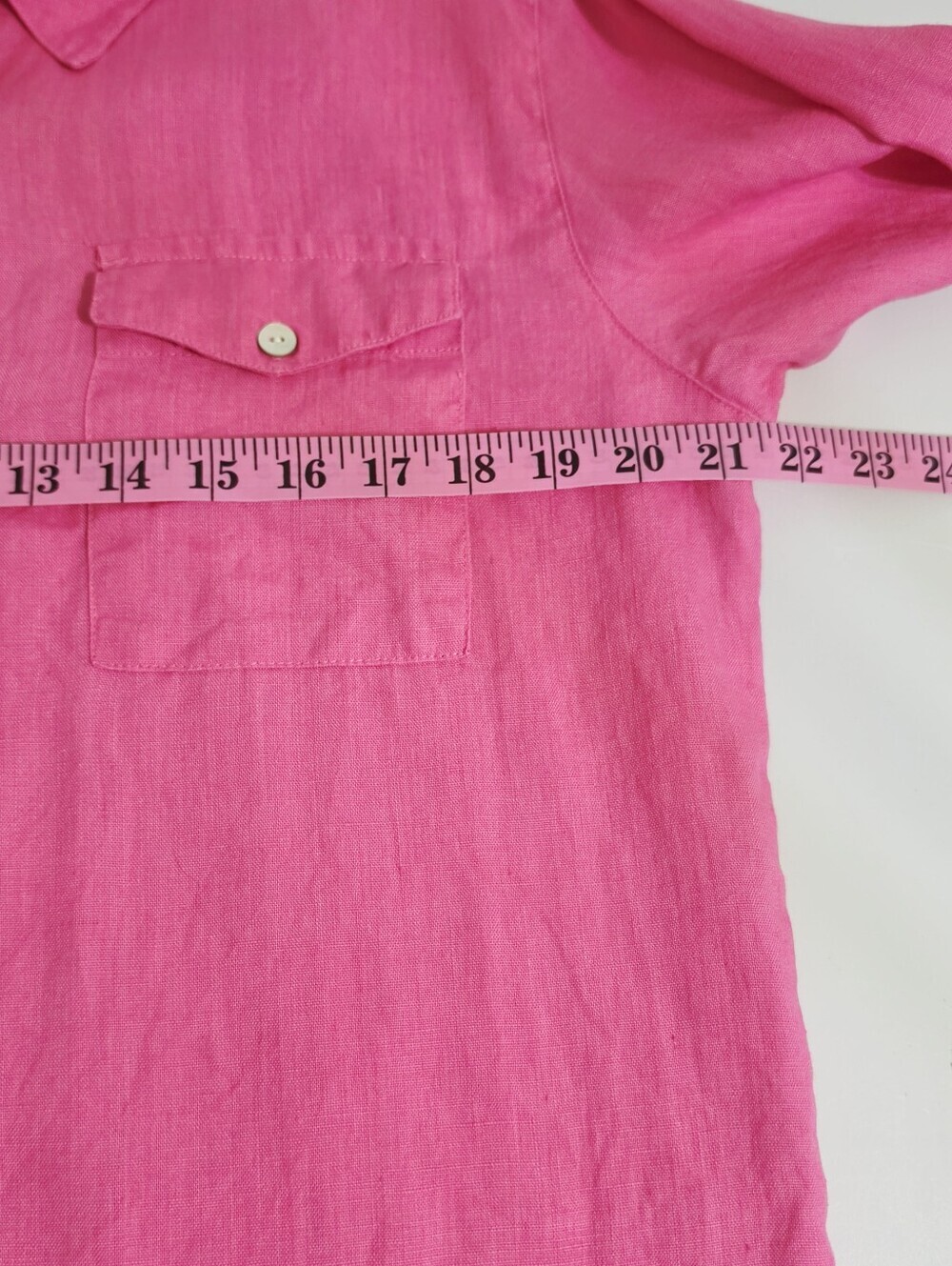 Chico’s Size Med Pink 100% Linen Button Front Shirt Tunic Long Sleeve Coastal - Picture 6 of 12